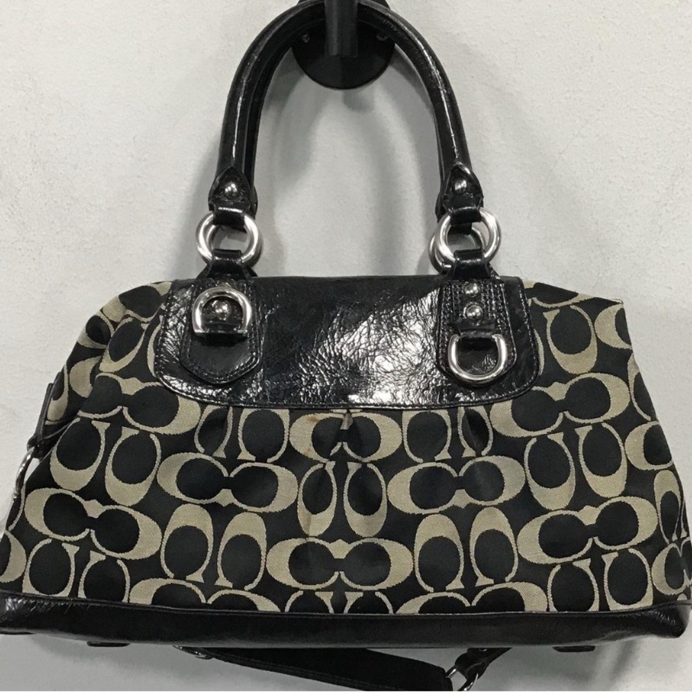 SOLD Coach Ashley Signature Black Leather Sateen Lined Shoulder Purse - Picture 5 of 5